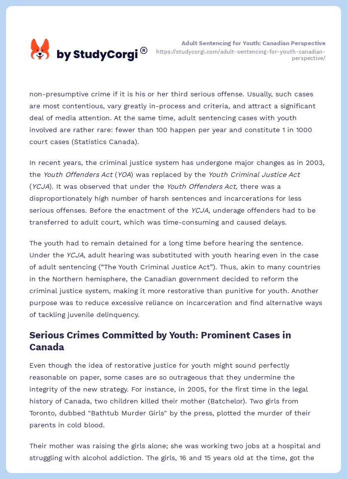 Adult Sentencing for Youth: Canadian Perspective. Page 2