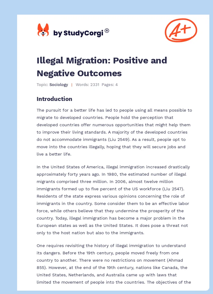 Illegal Migration: Positive and Negative Outcomes. Page 1