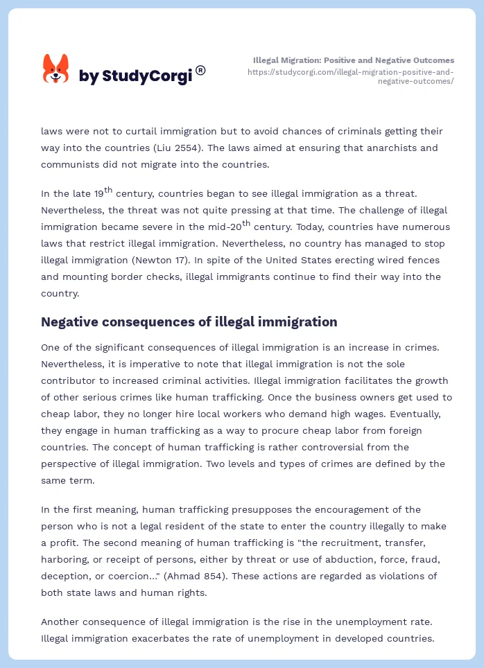 Illegal Migration: Positive and Negative Outcomes. Page 2
