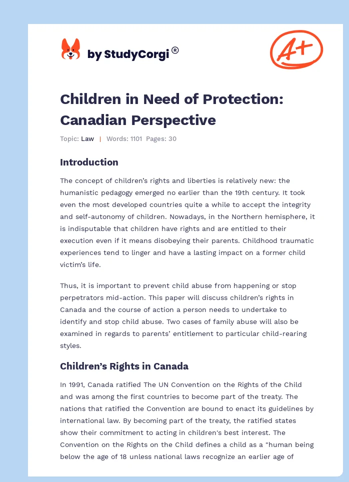Children in Need of Protection: Canadian Perspective. Page 1