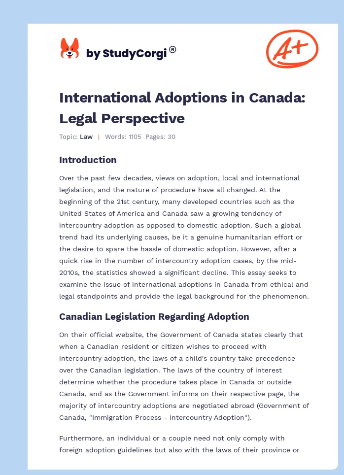 International Adoptions in Canada: Legal Perspective. Page 1