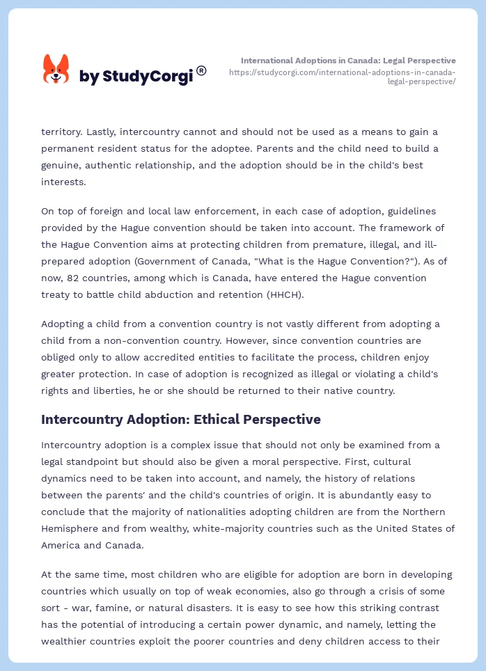 International Adoptions in Canada: Legal Perspective. Page 2
