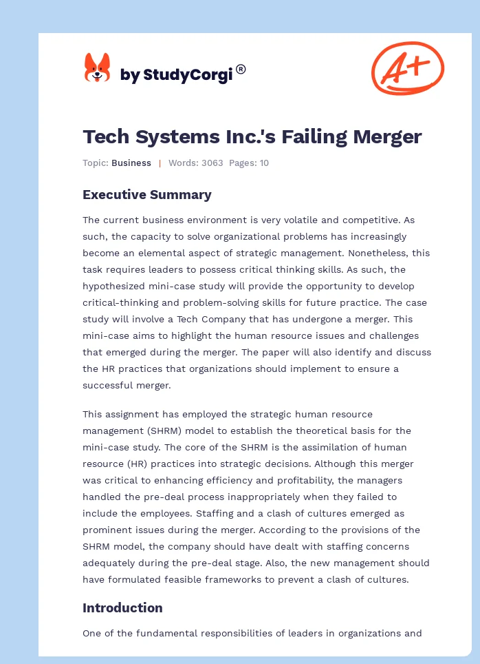 Tech Systems Inc.'s Failing Merger. Page 1
