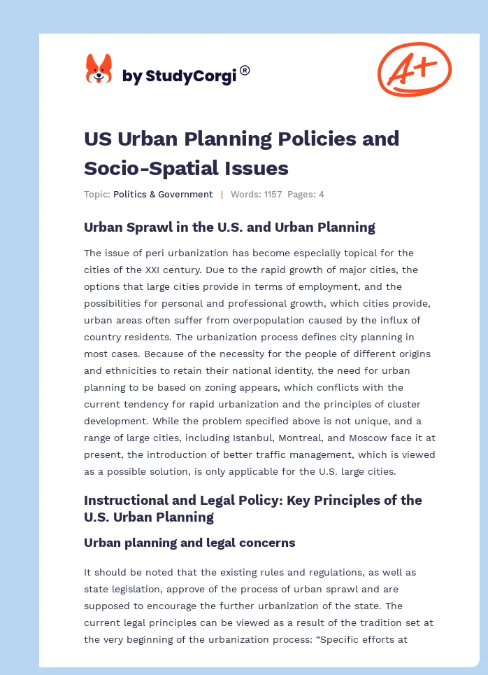 US Urban Planning Policies and Socio-Spatial Issues. Page 1