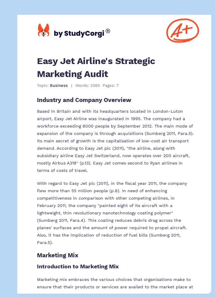 Easy Jet Airline's Strategic Marketing Audit. Page 1