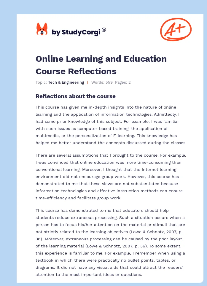 Online Learning and Education Course Reflections. Page 1