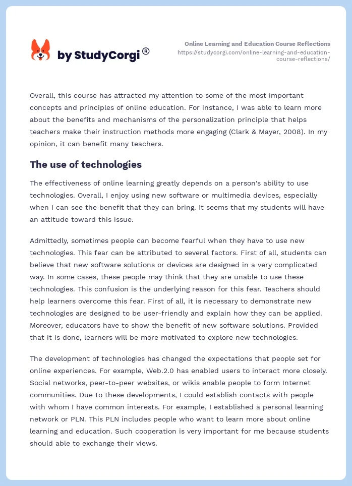 Online Learning and Education Course Reflections. Page 2
