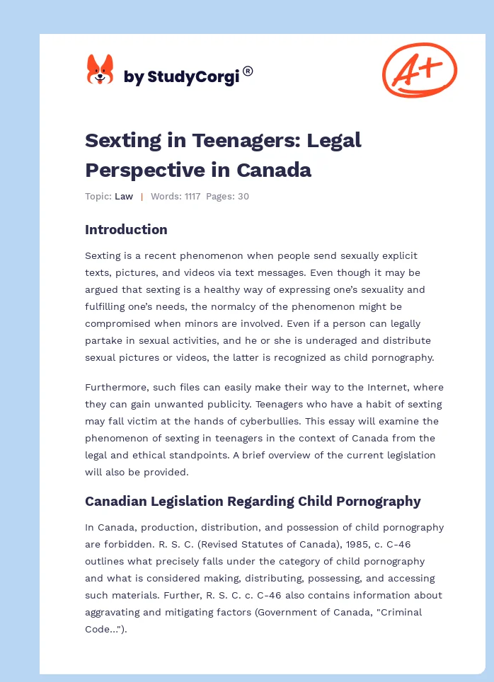 Sexting in Teenagers: Legal Perspective in Canada. Page 1