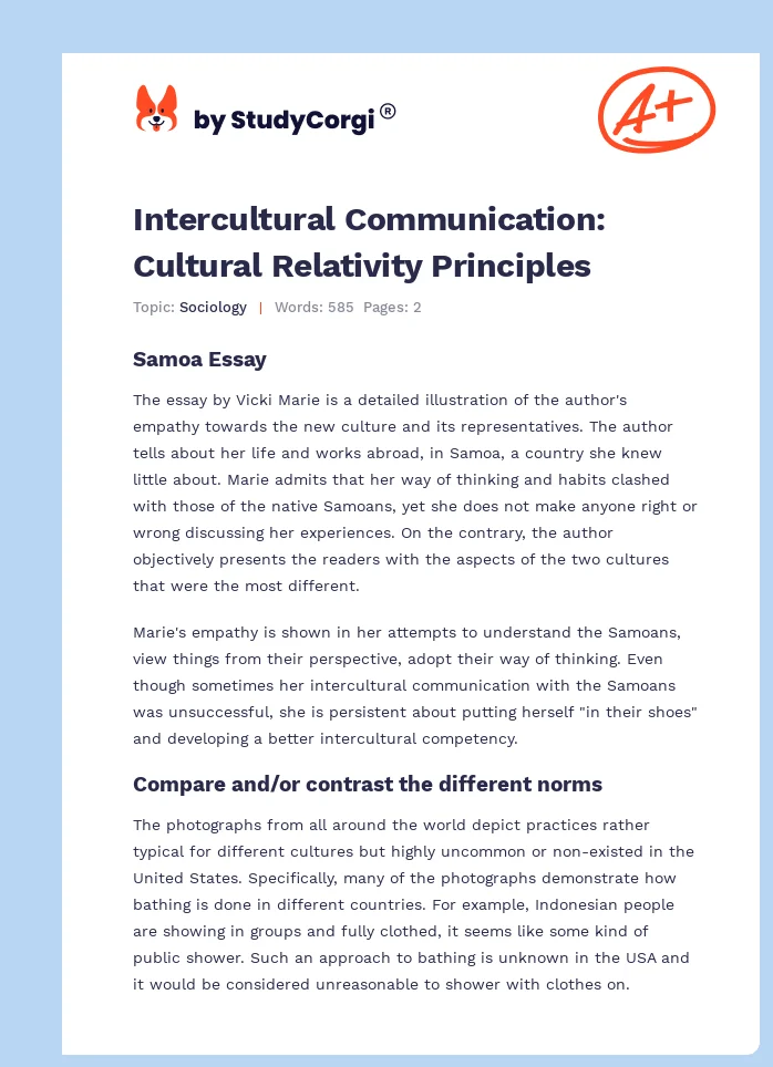 Intercultural Communication: Cultural Relativity Principles. Page 1