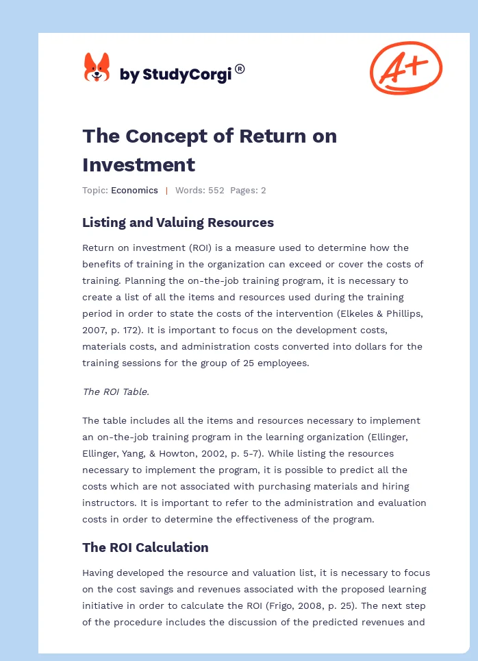 The Concept of Return on Investment. Page 1