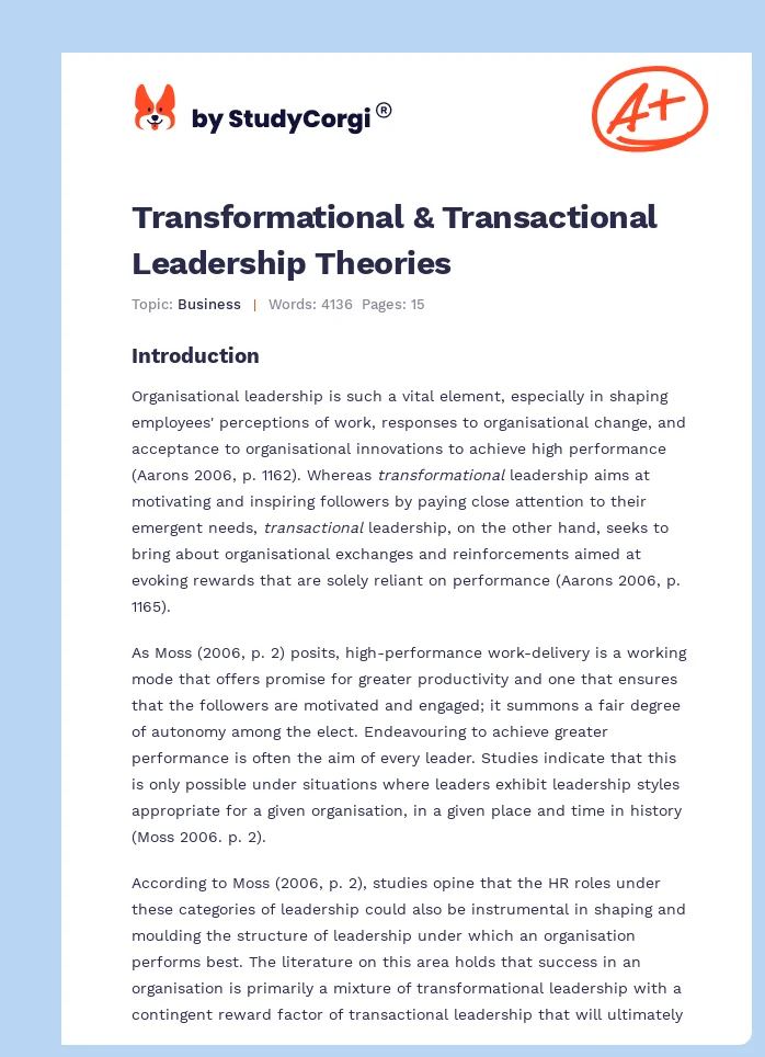 Transformational & Transactional Leadership Theories. Page 1