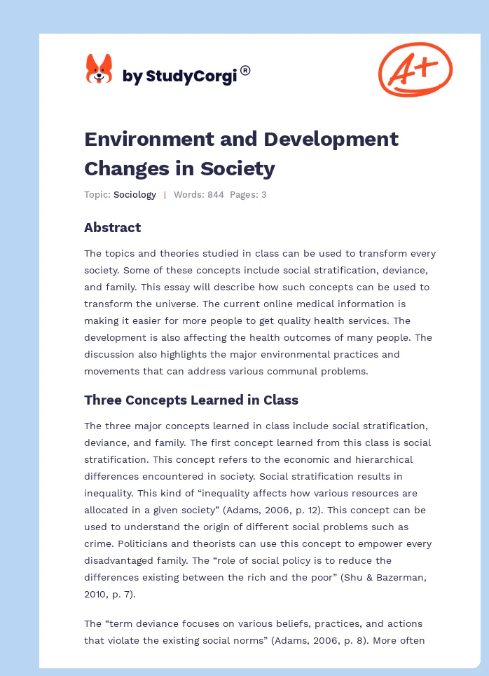 Environment and Development Changes in Society. Page 1