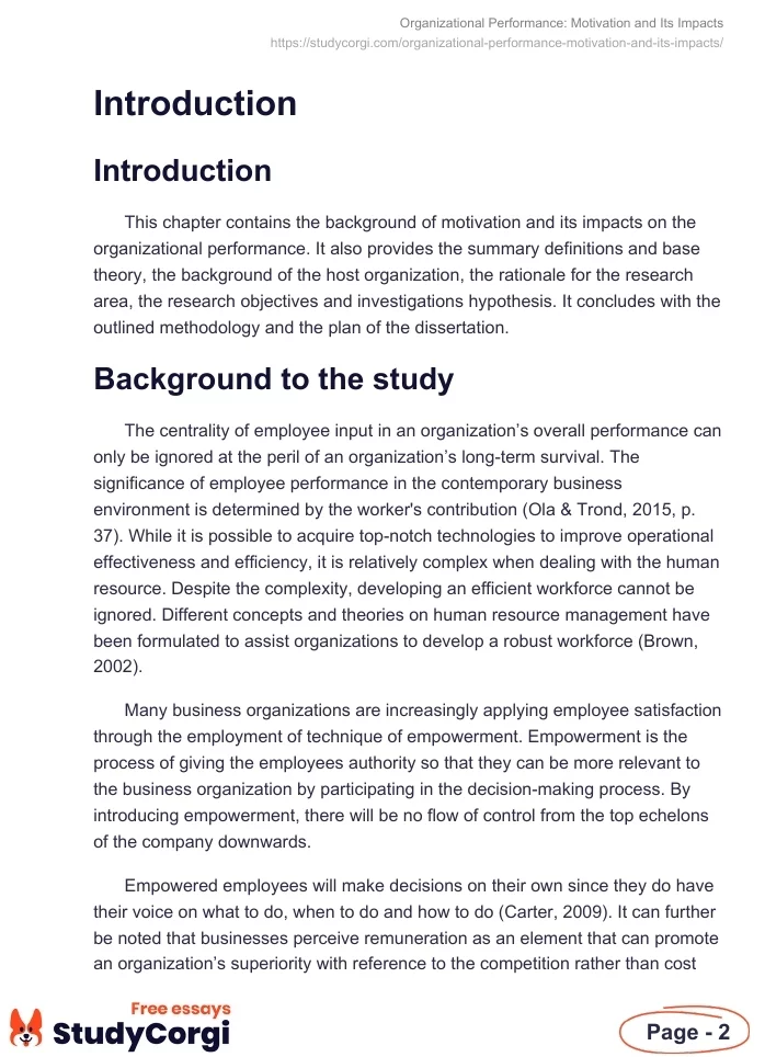 Organizational Performance: Motivation and Its Impacts. Page 2