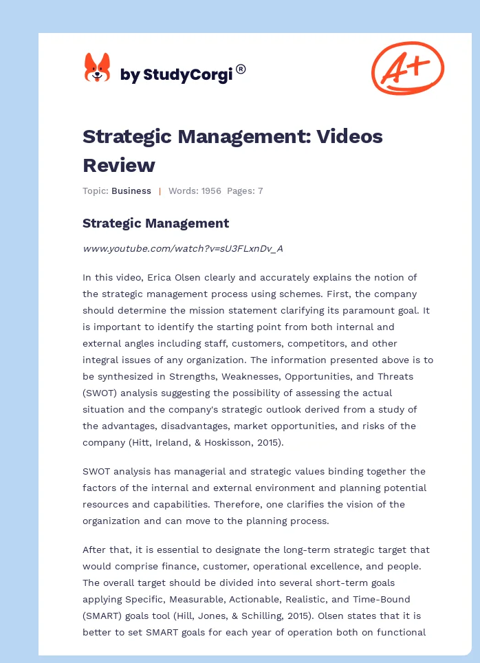Strategic Management: Videos Review. Page 1