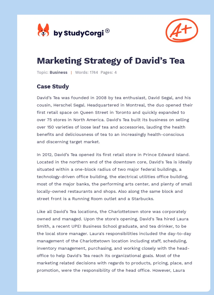 Marketing Strategy of David’s Tea. Page 1