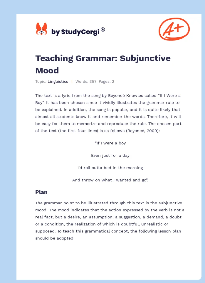 Teaching Grammar: Subjunctive Mood. Page 1
