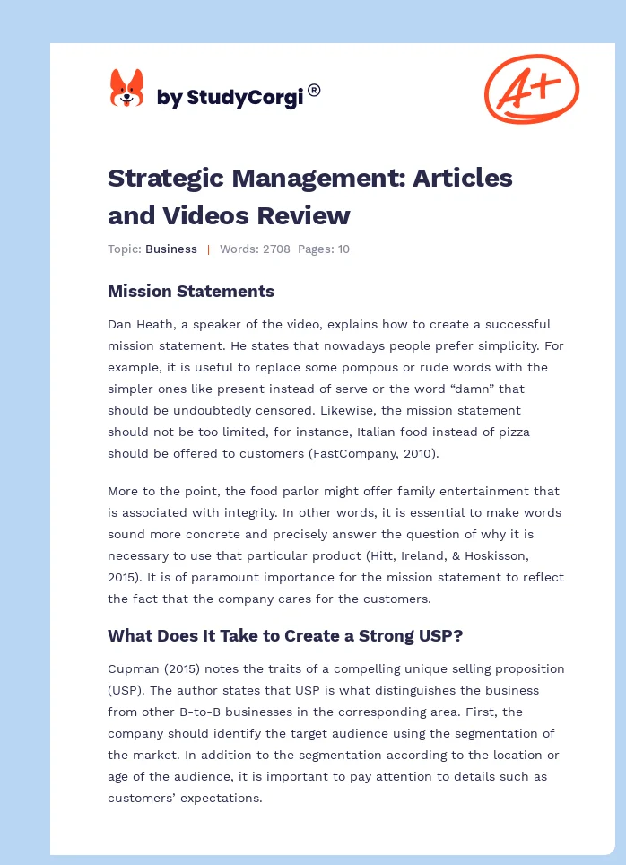 Strategic Management: Articles and Videos Review. Page 1