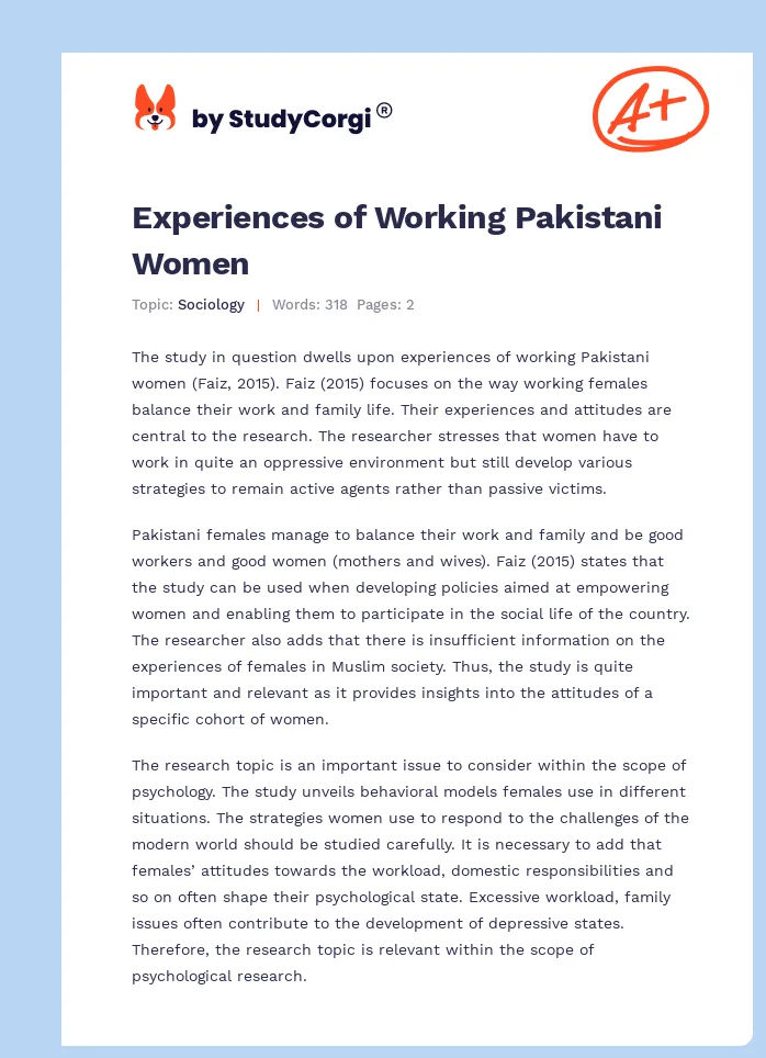 Experiences of Working Pakistani Women. Page 1