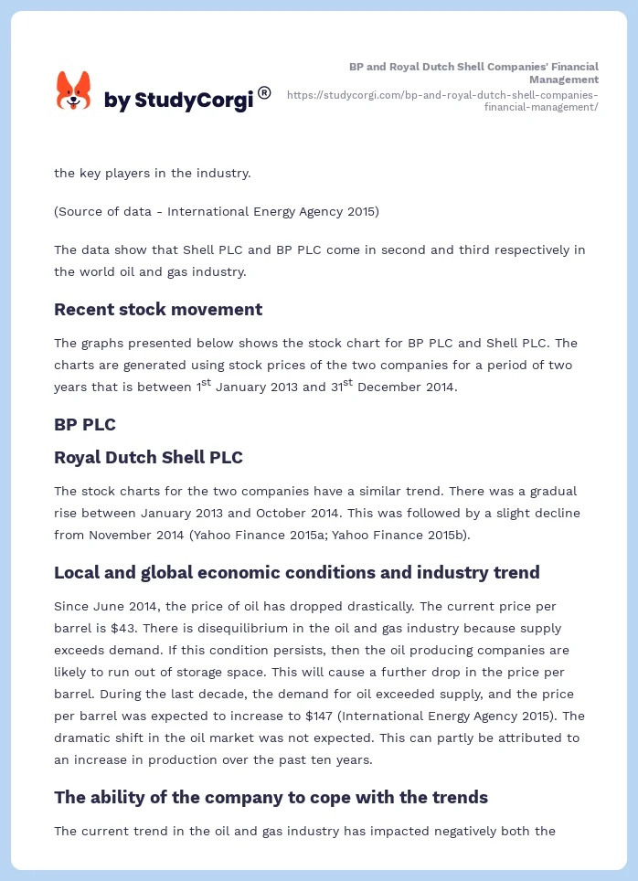 BP and Royal Dutch Shell Companies' Financial Management. Page 2