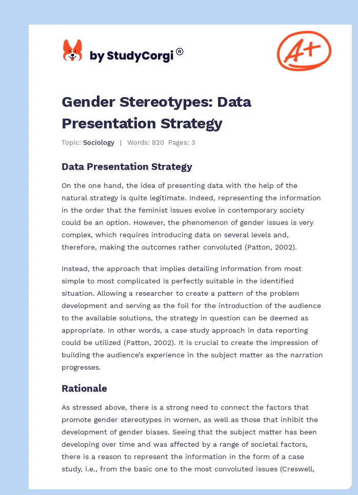 Gender Stereotypes: Data Presentation Strategy. Page 1