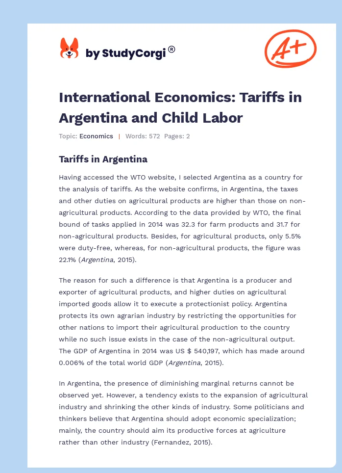 International Economics: Tariffs in Argentina and Child Labor. Page 1