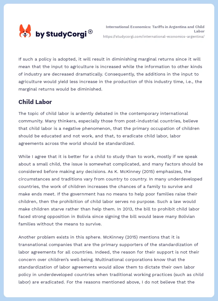 International Economics: Tariffs in Argentina and Child Labor. Page 2