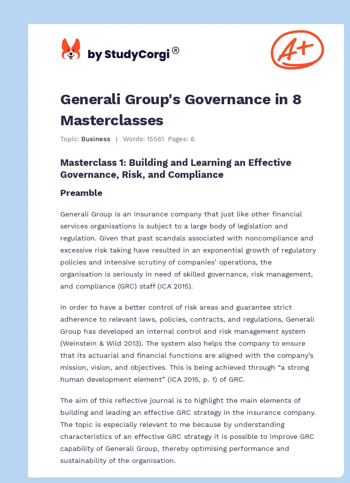 Generali Group's Governance in 8 Masterclasses. Page 1