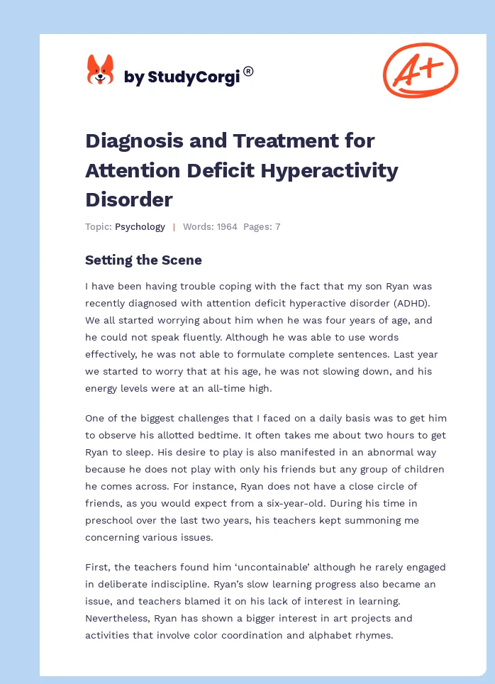 Diagnosis and Treatment for Attention Deficit Hyperactivity Disorder. Page 1
