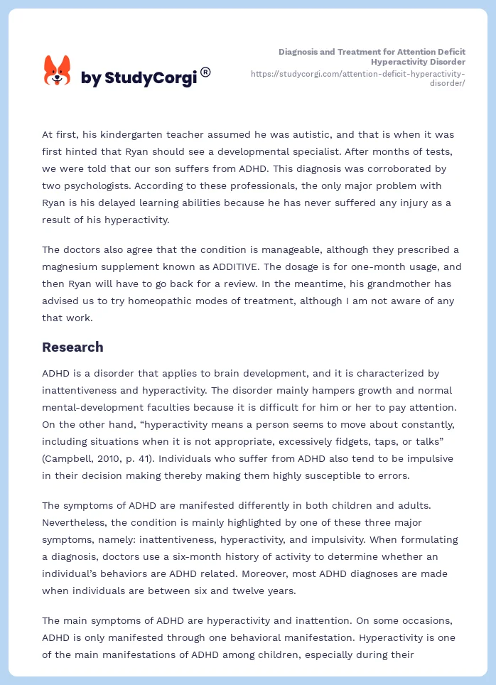 Diagnosis and Treatment for Attention Deficit Hyperactivity Disorder. Page 2