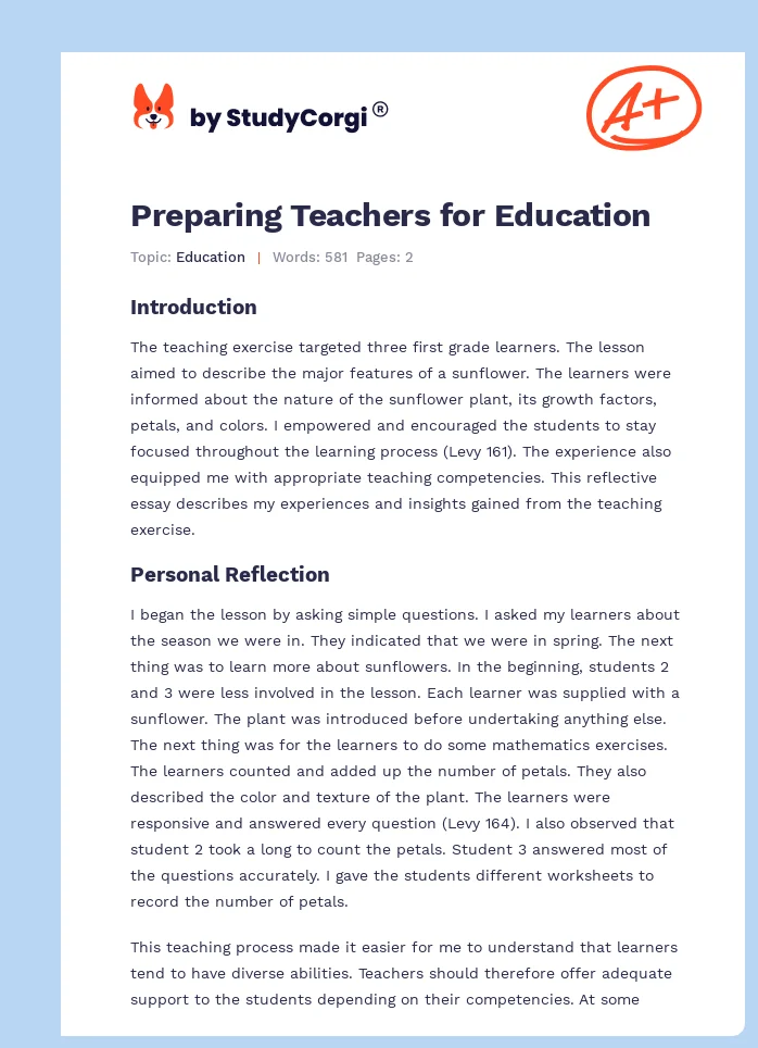 Preparing Teachers for Education. Page 1