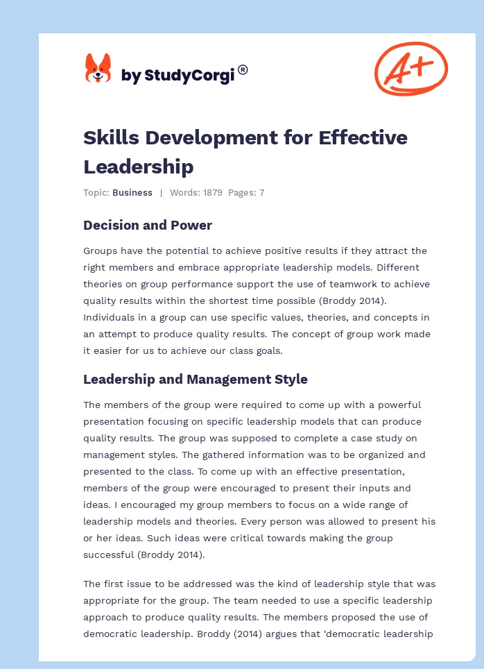 Skills Development for Effective Leadership. Page 1