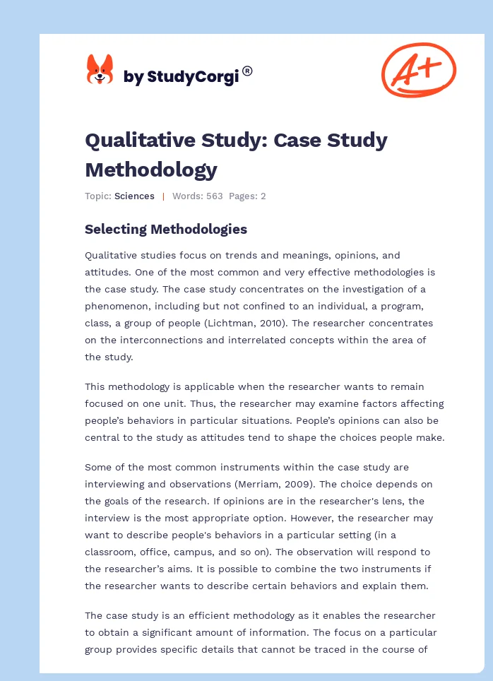 Qualitative Study: Case Study Methodology. Page 1