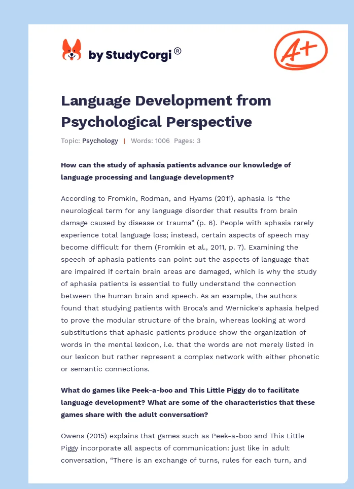 Language Development from Psychological Perspective. Page 1