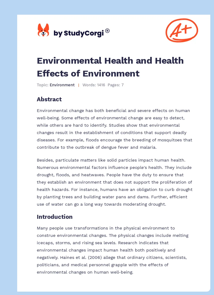 Environmental Health and Health Effects of Environment. Page 1