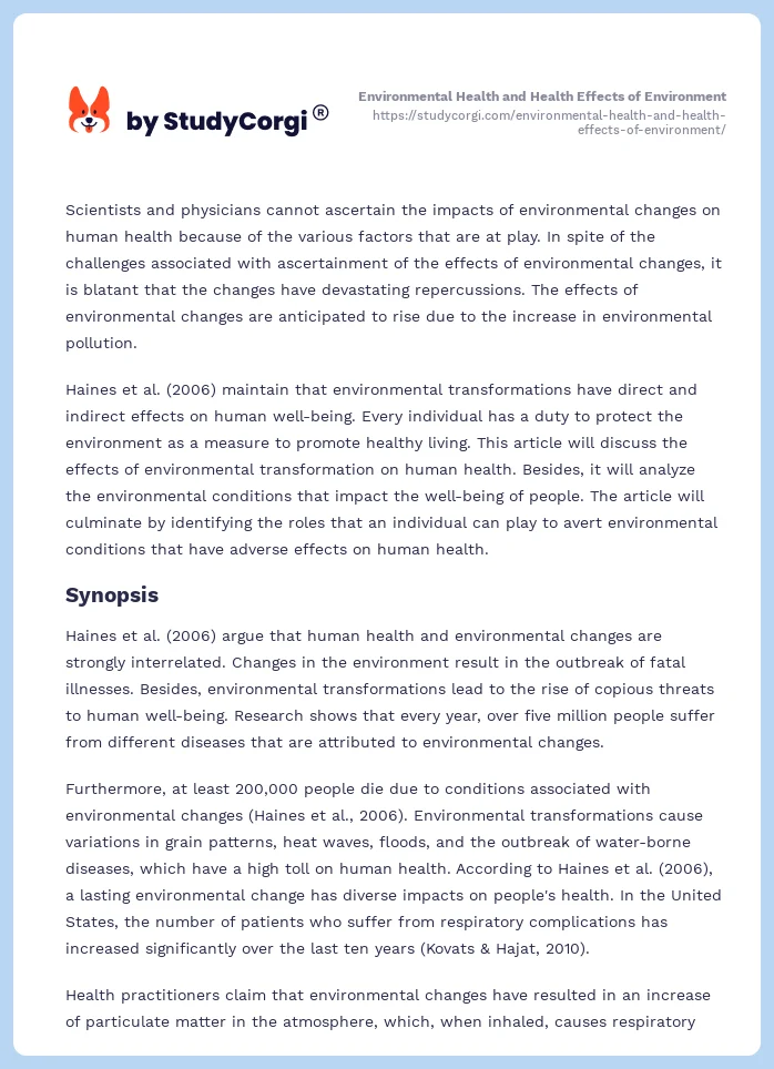 Environmental Health and Health Effects of Environment. Page 2