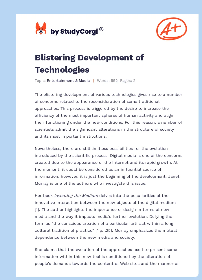 Blistering Development of Technologies. Page 1