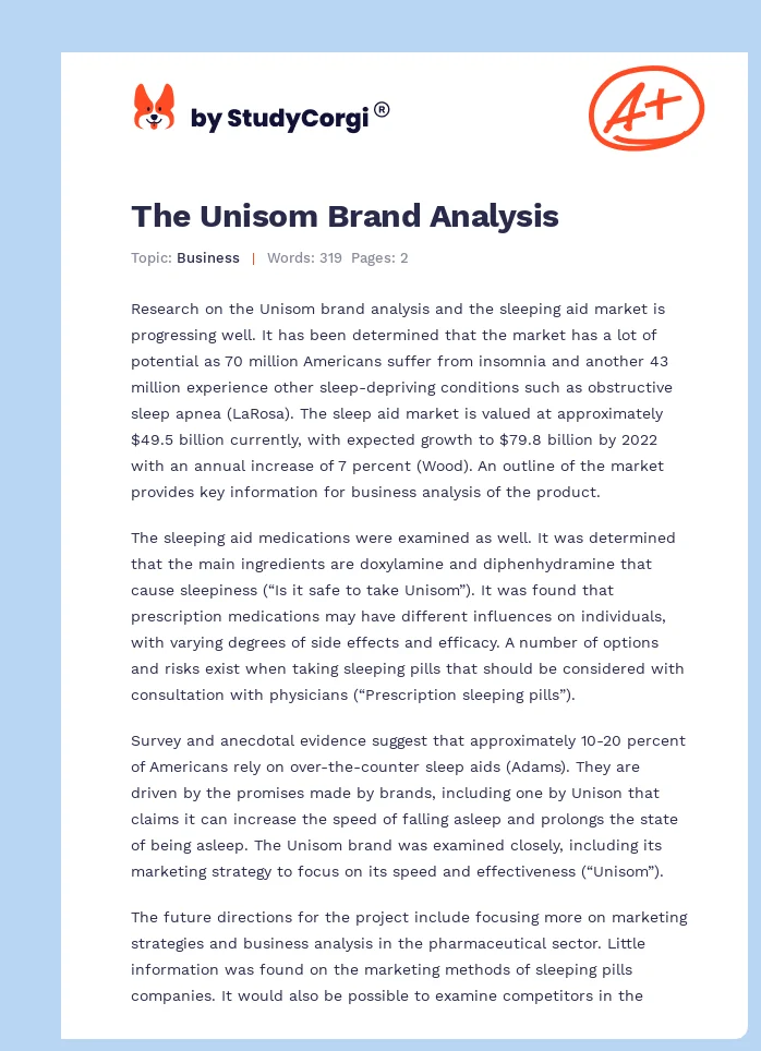 The Unisom Brand Analysis. Page 1