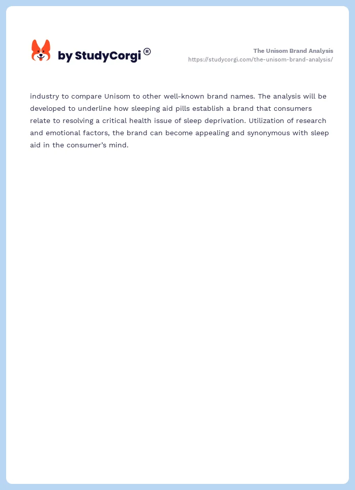 The Unisom Brand Analysis. Page 2