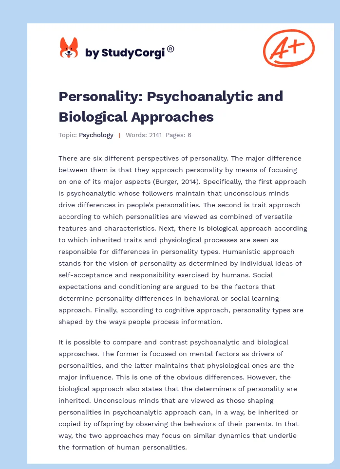 Personality: Psychoanalytic and Biological Approaches. Page 1