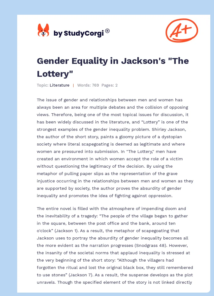 Gender Equality in Jackson's "The Lottery". Page 1