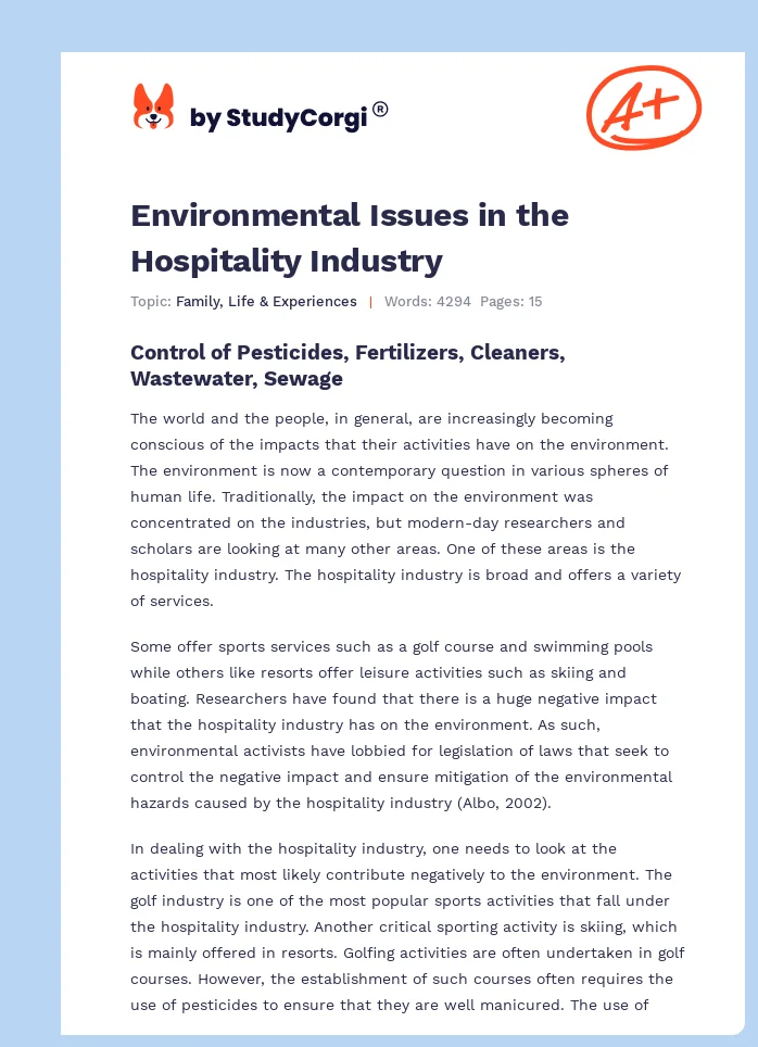 Environmental Issues in the Hospitality Industry. Page 1