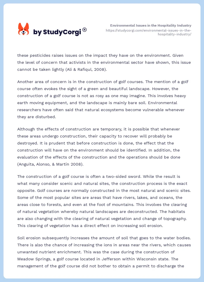 Environmental Issues in the Hospitality Industry. Page 2