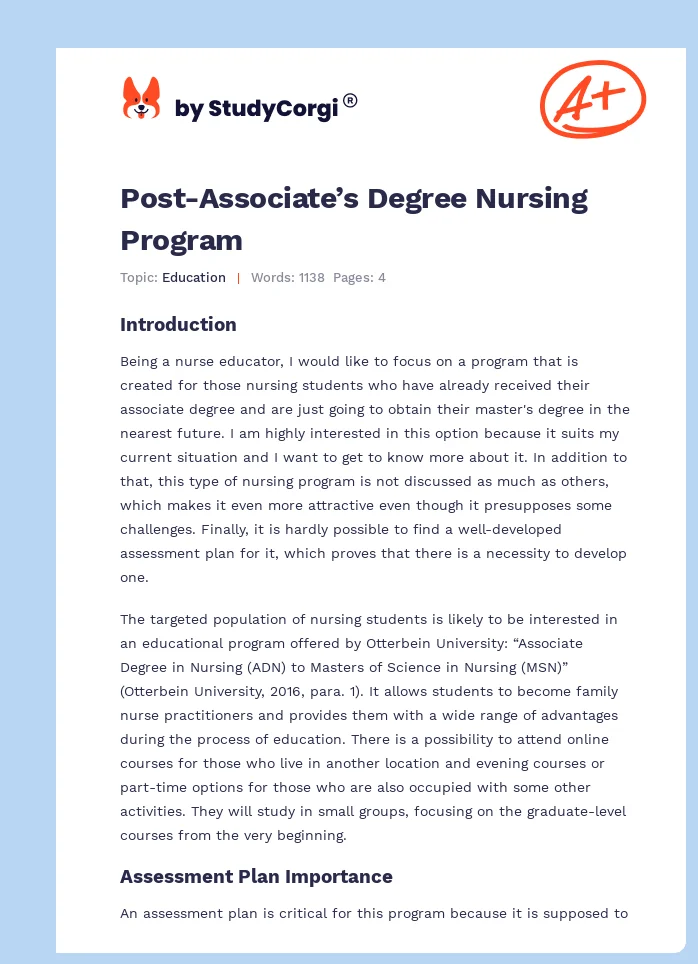 Post-Associate’s Degree Nursing Program. Page 1