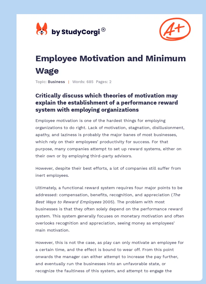 Employee Motivation and Minimum Wage. Page 1
