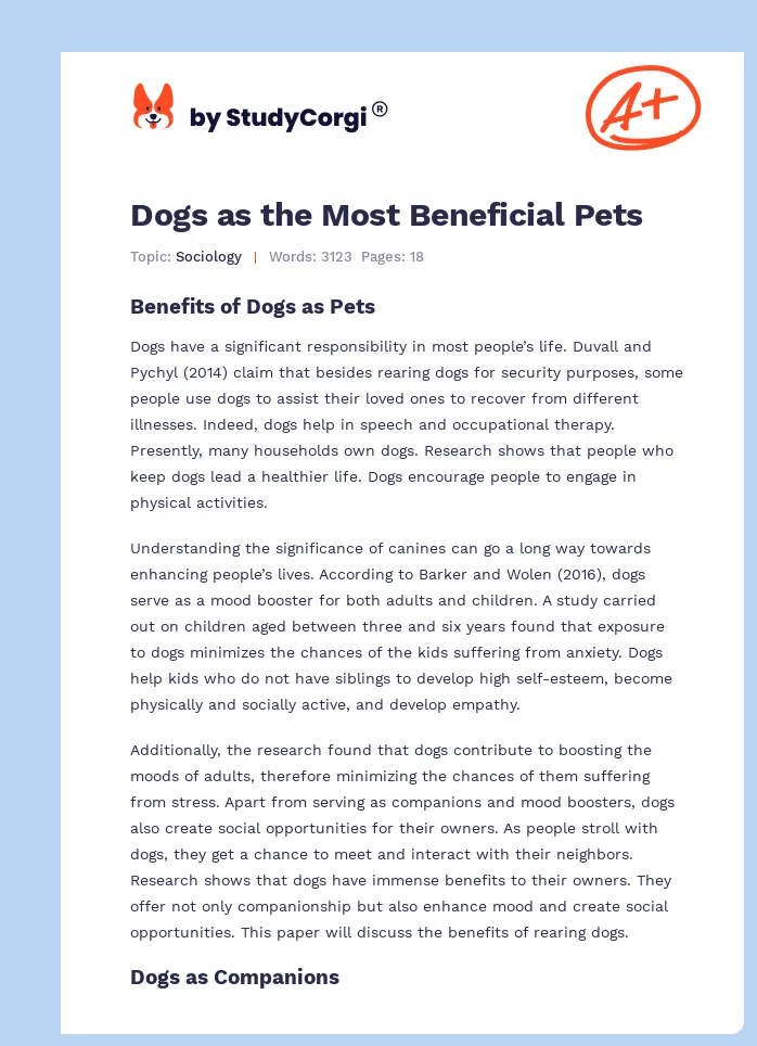 Dogs as the Most Beneficial Pets. Page 1