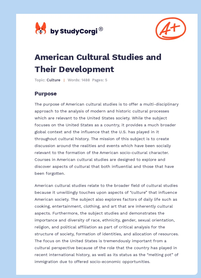 American Cultural Studies and Their Development. Page 1