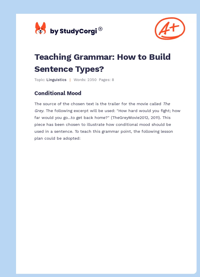 Teaching Grammar: How to Build Sentence Types?. Page 1