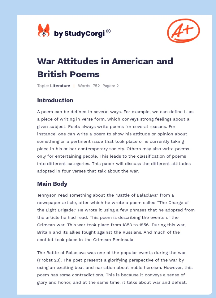 War Attitudes in American and British Poems. Page 1