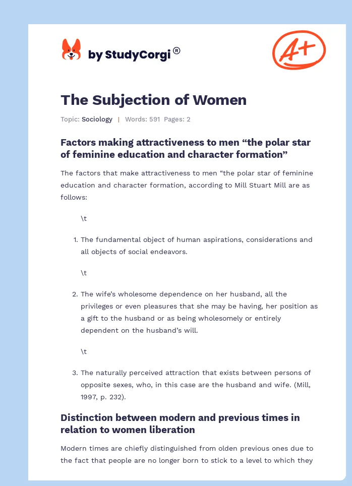 The Subjection of Women. Page 1