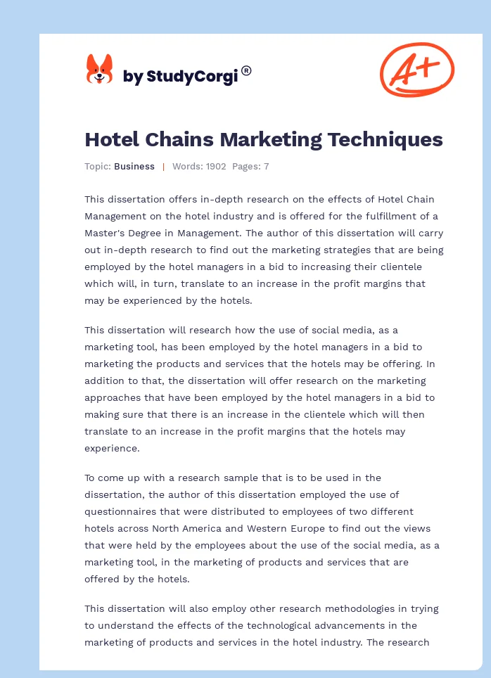 Hotel Chains Marketing Techniques. Page 1